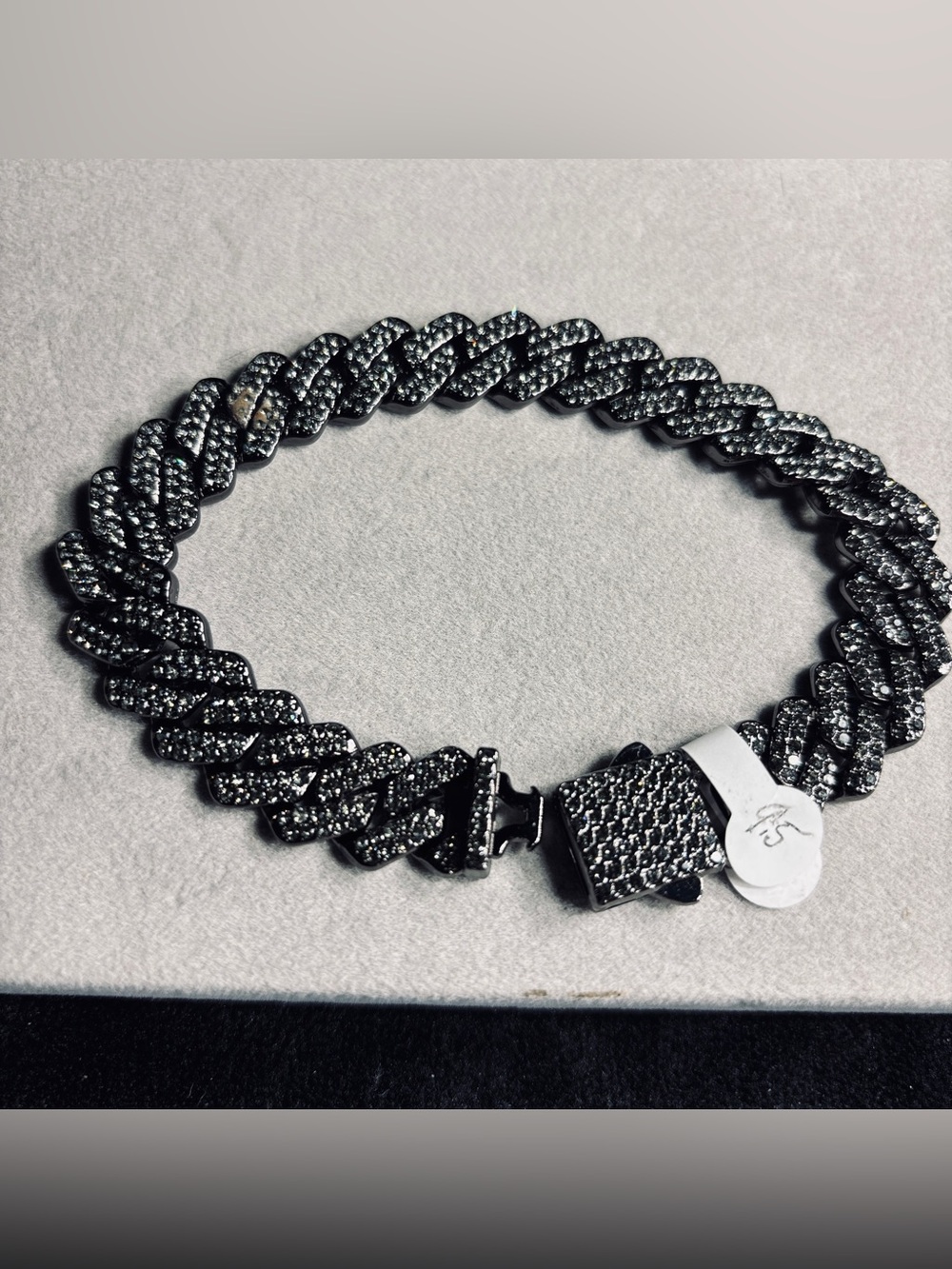 9.5” Men's Black Crystal Cuban Link Bracelet